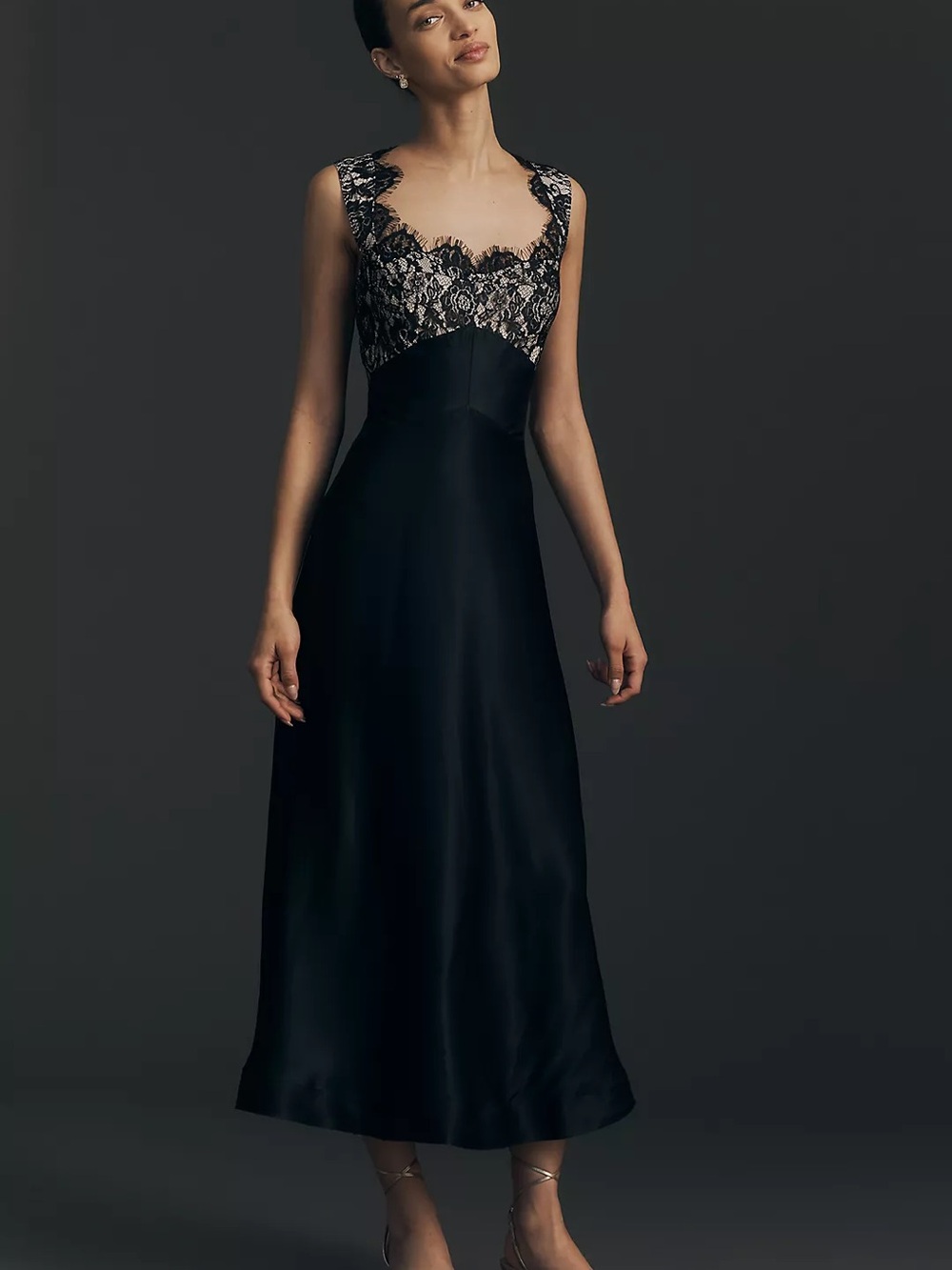 Black Lace-Trim Evening Dress, Anthropologie, MAEVE, S petite